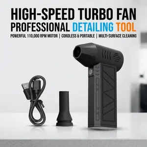 High Speed 110000 RPM Turbo Fan Cordless Handheld Air Blower Type-C Charging 3000mAh Portable Car Detailing Dryer Contactless No Scratch Duster Adjustable Wind Speed for Auto Mirror Gap Keyboard Pet Hair Workshop Garage Cleaning