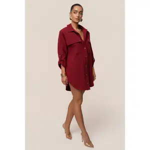 Burgundy Downtime Collared Shirt Dress