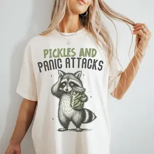 Pickles and Panic Attacks Tshirt, Mental Health T-Shirt, Retro Raccoon Graphic Tee, Anxiety Shirt, Retro Vintage Trendy Shirt