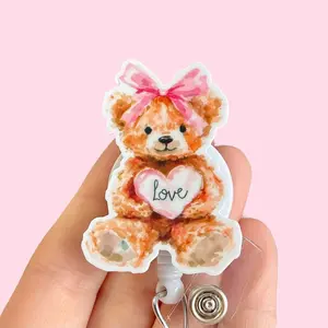 Glitter My Badge Valentine’s Day teddy bear heart badge reel for nurse and hospital workers. Badge clip Badge pull - Retractable swivel clip with a 360 rotation. Great gift for coworker.