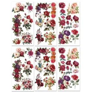 6pcs Vintage Flower Rub on Transfers for Crafts and Furniture Retro Flora Sticker Decals 5.9 x 11.8 inches Rose Peonies Home Decor Furniture Transfers for  Glass Porcelain Scrapbooking