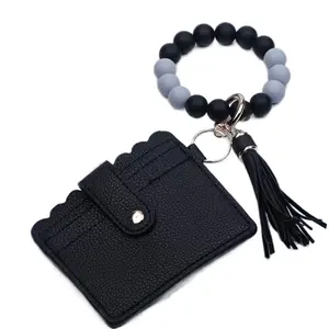 Black silicone  breaded bracelet wristlet keychain