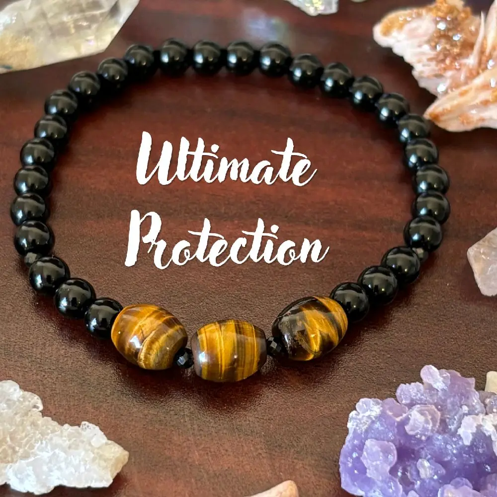 Obsidian, Tigers Eye, and Black Spinel for Ultimate Protection Stretch Bracelet healing crystal