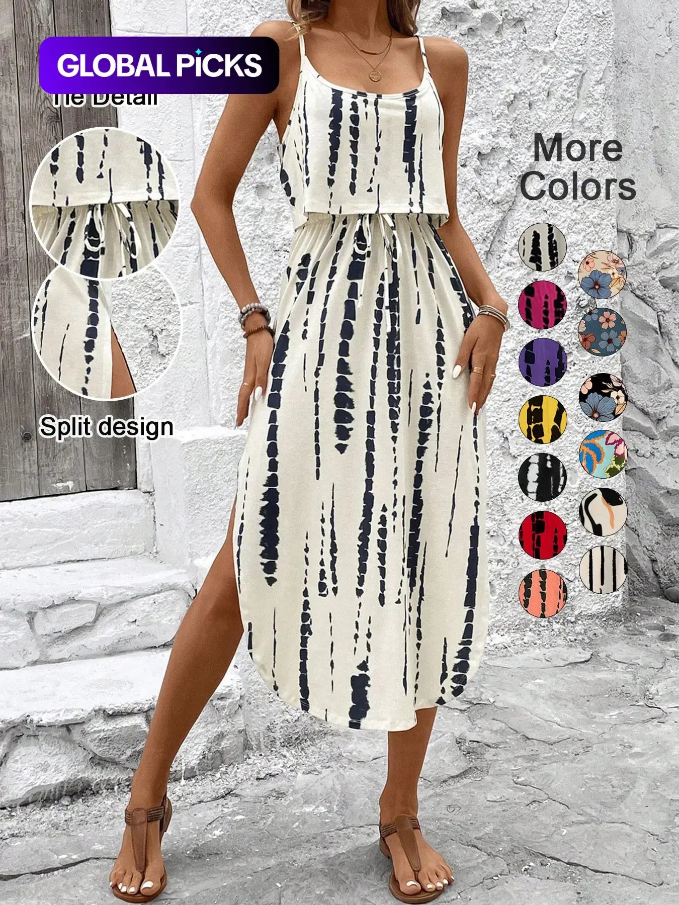 Women's Summer Tie-Dye Sleeveless Dress, Split Thigh Fitted Long Dress, Casual Boho Soft Style Vacation, Multicolor Floral Print, Womenswear - TikTok Shop Women's Summer Tie-Dye Sleeveless Dress, Split Thigh Fitted Long Dress, Casual Boho Soft Style Vacation, Multicolor Floral Print, Womenswear - TikTok Shop