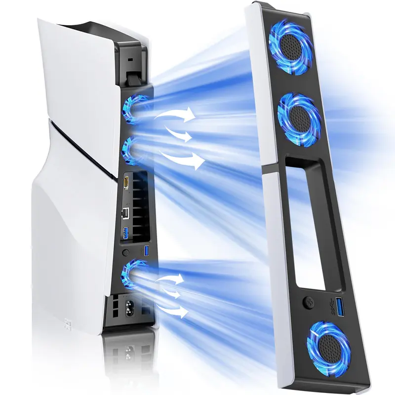 Cooling Fan for PS5 Slim, Quiet Cooling System for PS5 Slim Digital/Discs Edition, Temperature Controlled Cooling & Quiet PS5 Accessories with LED Light Gaming Products