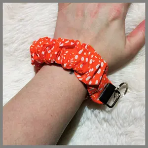 Scrunchie Wristlet Keychain || Orange Polka Dots