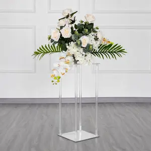 Acrylic Flower Vase Pillar Stand with Square Mirror Base Clear - Versatile Wedding Table Centerpiece 24"