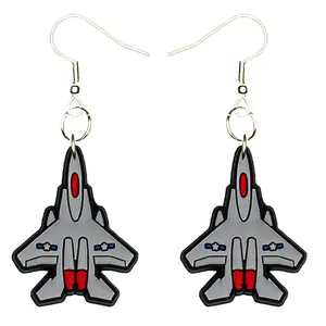 Fighter Jet Earrings Hypoallergenic Silver Plated Fishhooks Yazzle Dazzle Plane Airplane Combat Military