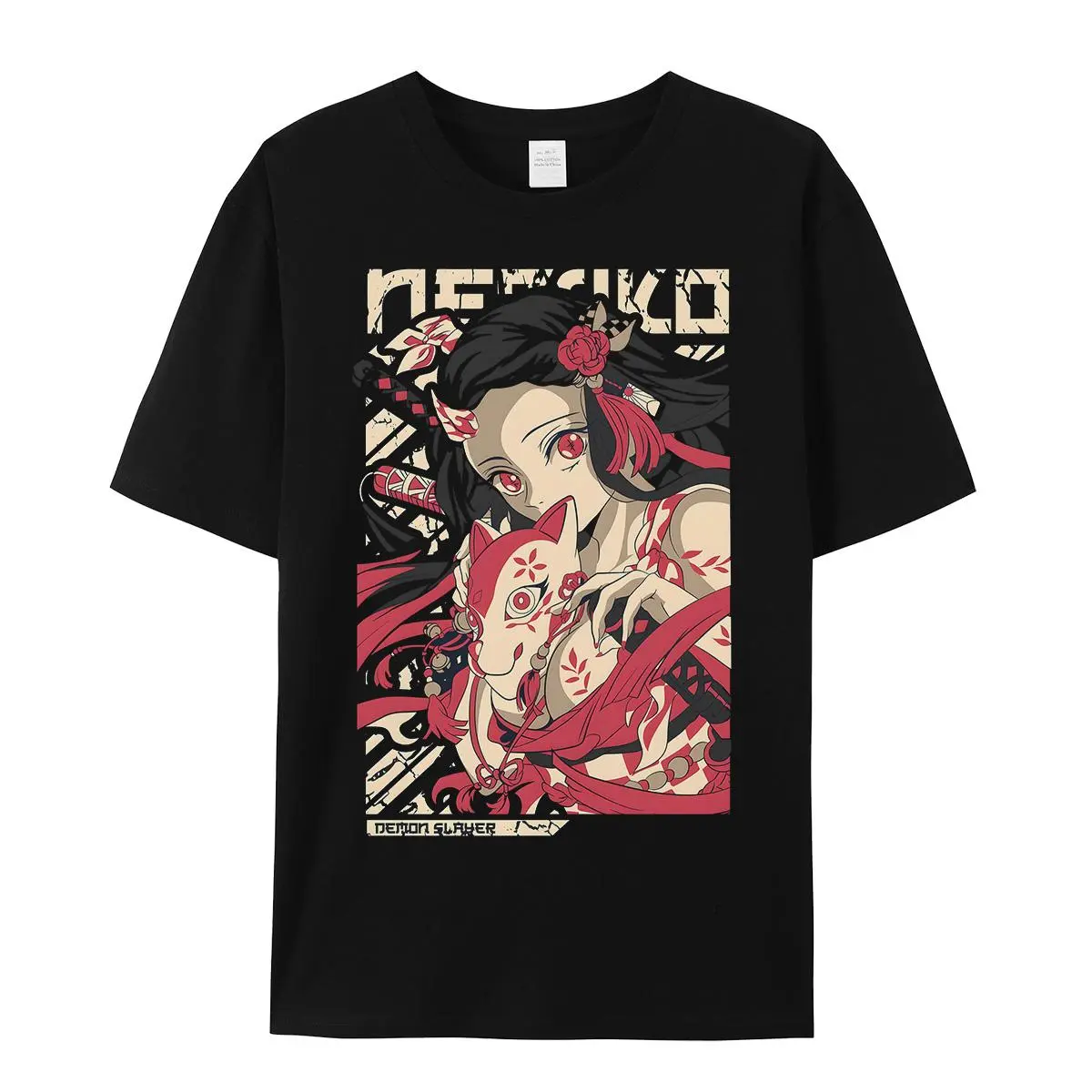 Women's Soft Comfortable Cotton Round Neck Short-Sleeve Streetwear T-Shirt - Demon Slayer Nezuko Kamado Printed Classic Washed Fabric Unisex Seamless Apparel (Style 25723) | Outdoors Tops, Nezuko Chest Design