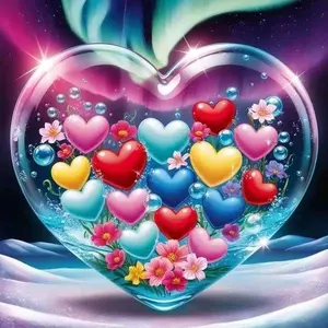 5D DIY Full Diamond Round Diamond Painting - Diamond Art Kit Heart Pattern Mosaic, Canvas - DIY Decorative Painting, Home Wall Decoration, Perfect for Halloween and Christmas, Independence Day, Birthday and Anniversary Gifts