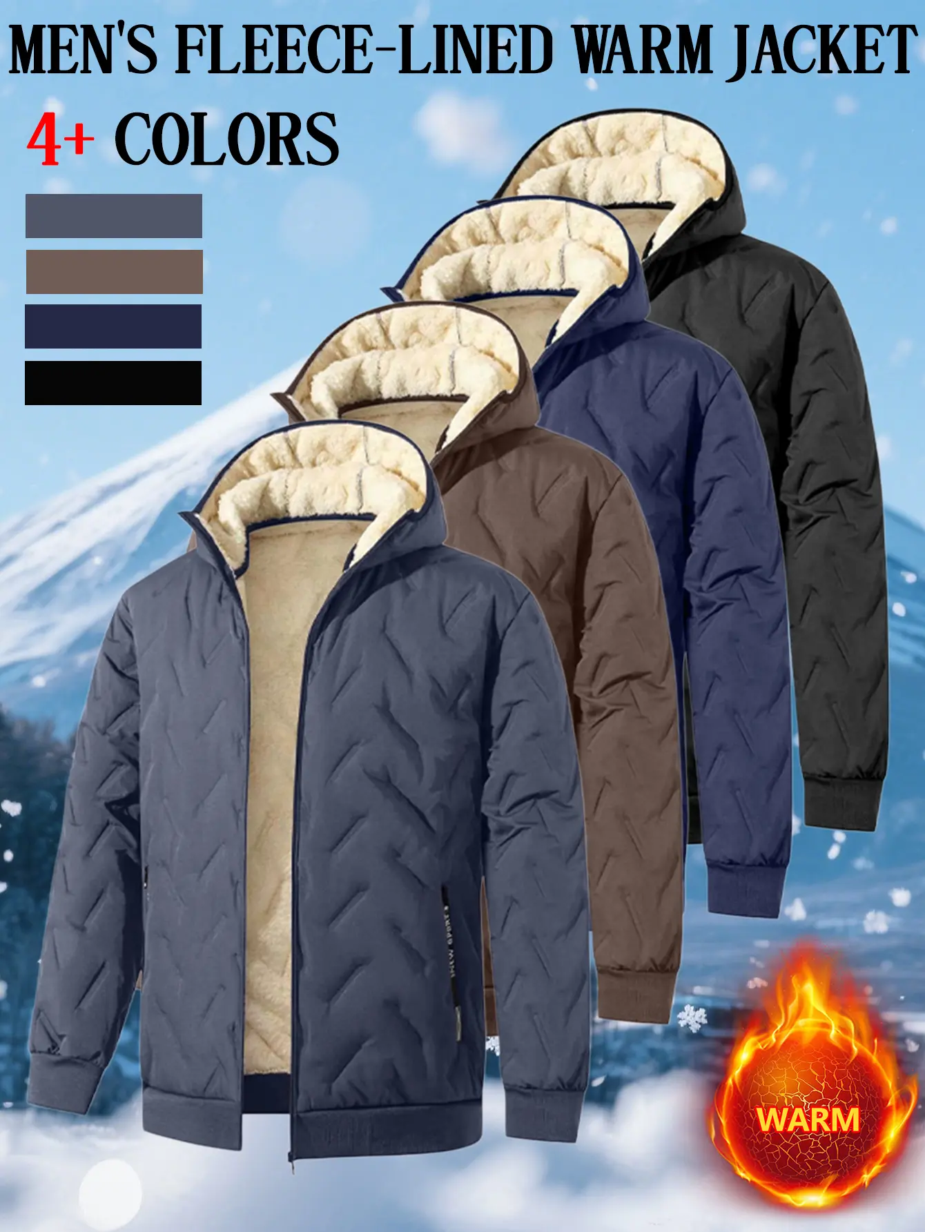 Men’s Winter Fleece-Lined Hooded Warm Jacket – Quilted Windproof Thick Top, Suitable for Winter Commuting, Outdoor Activities, and Everyday Casual Wear