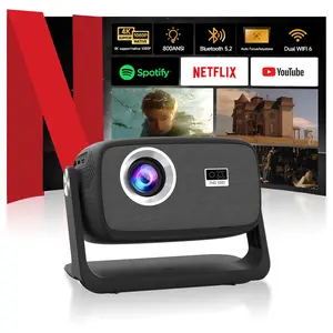 HUANLETOU Latest C5 Projector 800ANSI Auto Focus Dual WiFi6 4K Decoding BT5.2 Native 1920*1080P Android 11 Built-in Speaker&Appstore Remote Control Home Theater