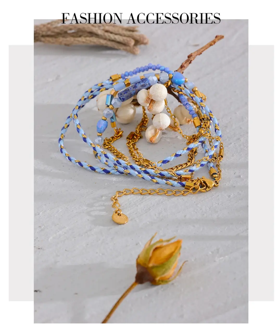 N237- Blue Natural Crystals Rope Necklace!