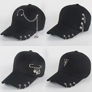 Unisex Adjustable Snapback Baseball Cap With Metal Chain And Rose Iron Rings Black Outdoor Plush Warm Christmas Hat Set Jacquard Lights winter warm hat vintage leopard print unisex usb rechargeable auto repair casual trendy gold embroidery sport night