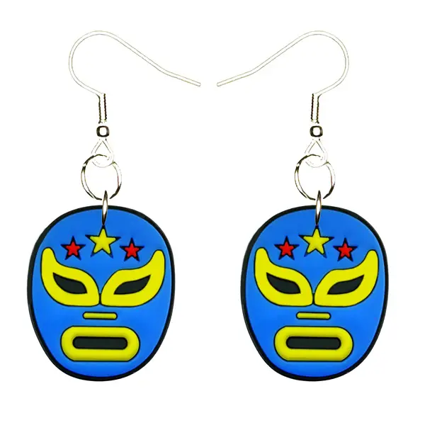Luchador Mask Earrings Hypoallergenic Silver Plated Fishhooks Yazzle Dazzle Lucha Libre Luchador Rudos Luchadora Wrestling Ring Bell Fight Acrobatic