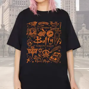 Buffy The Vampire Slayer Doodle Art Tshirt, Buffy Summers Spike Tshirt, Buffy The Vampire Slayer Movie Tshirt Cotton Top Streetwear