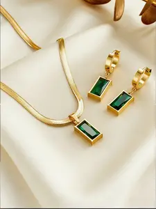 Women Jewelry Set Necklace Earrings Stainless Cubic Zirconia Oxidized Geometric Design Elegant Daily Wear Fashion Accessory