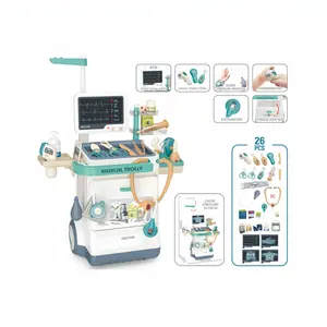 Serena & Jewel Kit for Kids 26 Accessories Pretend Medical Station Set Mobile Cart with Lights, Thermometer, Stethoscope, Role Play Educational Toys for Boys & Girl Kids (26PCS)