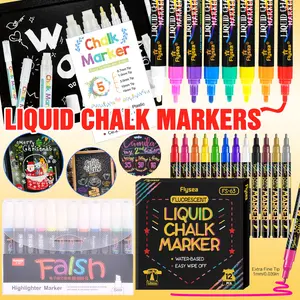 Erasable Liquid Chalk Set, 8-12 Color Fluorescent Markers, Highlighter Marker, 5 Different Tip Sizes, Safe for Blackboard, Menu Board, Windows, Glass