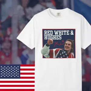 Comfort Colors Jack Hughes USA Hockey Golden Goal 2026 Red, White & Hughes Hockey T-Shirt
