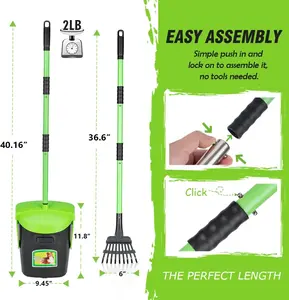 MXF 40" Pooper Scooper Swivel Bin & Rake Kit with 20 Waste Bags, 36.6" Long Handle Adjustable Portable Non-Breakable Dog Pooper Scooper for Large Medium Small Dogs, Poop Scooper for Lawn Yard Dog Kennel