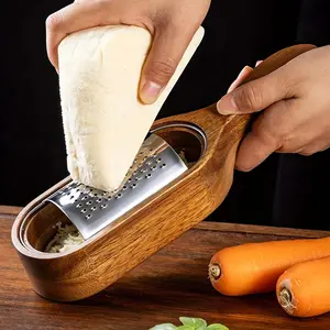 1pc Stainless Steel Cheese Grater, Teak Wood Storage Box, Cheese Tool, Shredder, Cutter, Kitchen Utensil, Food Processor Accessory