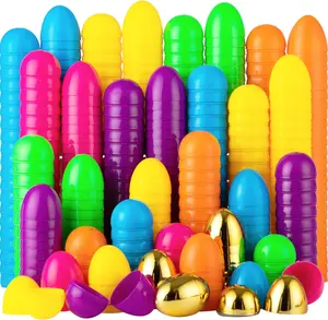 50PCS Plastic Easter Eggs, Empty 2.3" 44PCS Colorful with 6PCS Golden Eggs Bulk Fillable for Easter Hunt Party Favor Basket Stuffers Filler Classroom Prize Supplies Decor