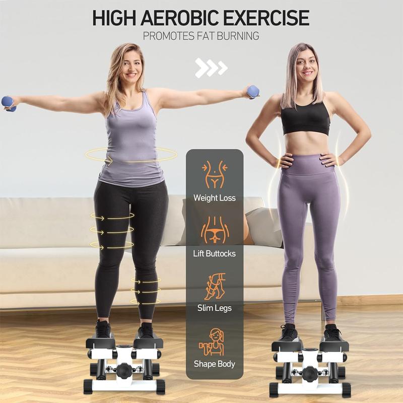 Mini Stepper for Fitness, Stair Stepper with Resistance Band, Mini Stepper with 300 lbs Weight Capacity, Hydraulic Fitness Stepper with LCD Display (Black+White)