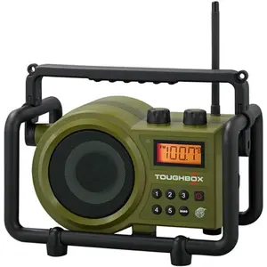 TB-100 TOUGHBOX FM/AM Aux Ultra-Rugged Digital Radio with -in  Charger, Green