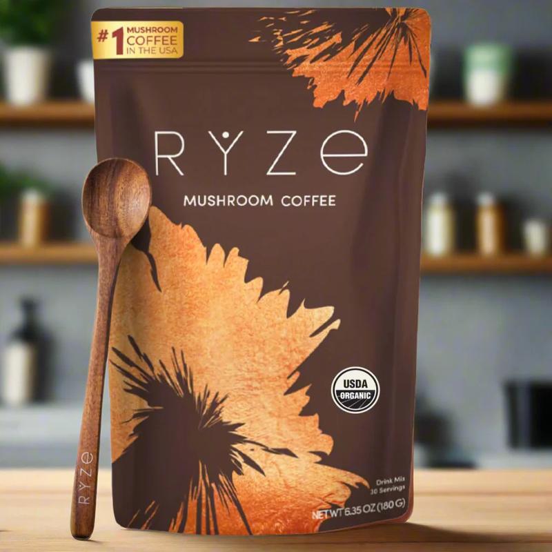 RYZE Mushroom Coffee USDA Organic with 6 Adaptogenic Mushrooms and MCT Oil