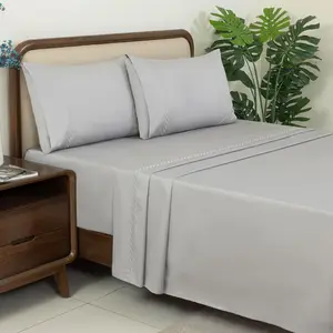 Sheets Full Size -300 Thread Count Bed sheets,   sheets,Soft & Breathable Bedsheets,16" Deep Pocket,4-,Full size Bed sheet set,Embroidered Sheet Set (Grey Embroidered)