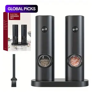 Electric Salt and Pepper Grinder Set (Batteries Not Included), 1 or 2-Count Battery-Powered Adjustable Grinder with LED Light, Base and Brush, Summer Gift Salt Pepper Shakers, Kitchen Gadgets #GLOBAL PICKS