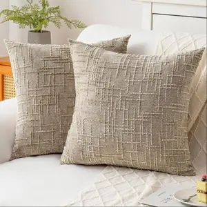 2pcs Soft Chenille Texture Pillow Covers Set, Square Solid Color Decorative Cushion Cases 18 x 18 inch, Comfortable Farmhouse Style for Sofa Bed Living Room Home Decor