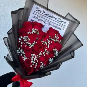 Real Roses Preserved in a Bouquet with Valentine's Newspaper - Perfect for Romantic Gifts