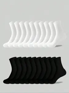 Men's Youth Solid Color Socks, Casual Mid-Calf Sports Basketball Socks, Comfortable Breathable Holiday Gift