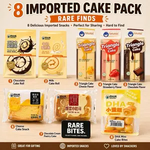 8-Piece Imported Asian Cake & Pastry Variety Pack | Triangle Cake + Barbee Bear Snacks + Rare Bites Exclusive