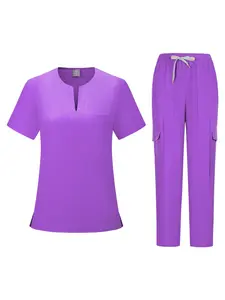 V Neck Short Sleeve Matte Work Set Soft Comfortable Scrubs For Pet Doctors Beauty Institutions Staff