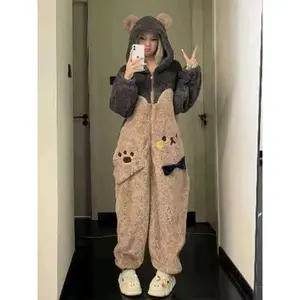 1pcs Women's Cute Cartoon Bear Hoodie Dress, Unicorn Design Winter Role Play Onesie, Christmas Party Casual and Pajamas