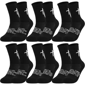 6 Pairs Cross Socks Christian Socks with Bible Verse Soccer Sock Christian Crew Sock for Dad Husband Fathers Day