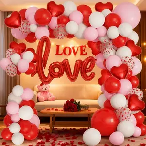 Valentine's Day Balloon Arch Set, Latex Balloons, Heart Shaped Balloons & 40 Inch Love Heart Foil Balloon Garland, Party Decorations for Weddings, Birthdays
