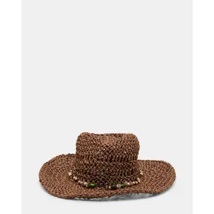 Steve Madden LEI BEADED TRIM WESTERN HAT CHOCOLATE
