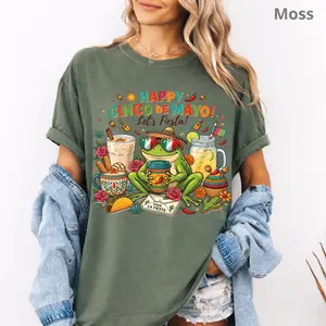 Comfort Colors Happy Cinco de Mayo Frog Shirt, Funny Fiesta Frog Tee, Cute Mexican Party T-Shirt, Retro Cinco de Mayo Celebration Outfit