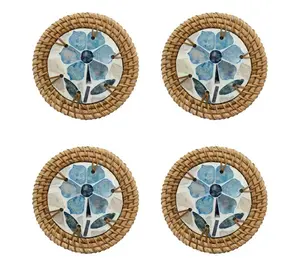 Temp-tations Set of 4 Capiz Rattan Coasters