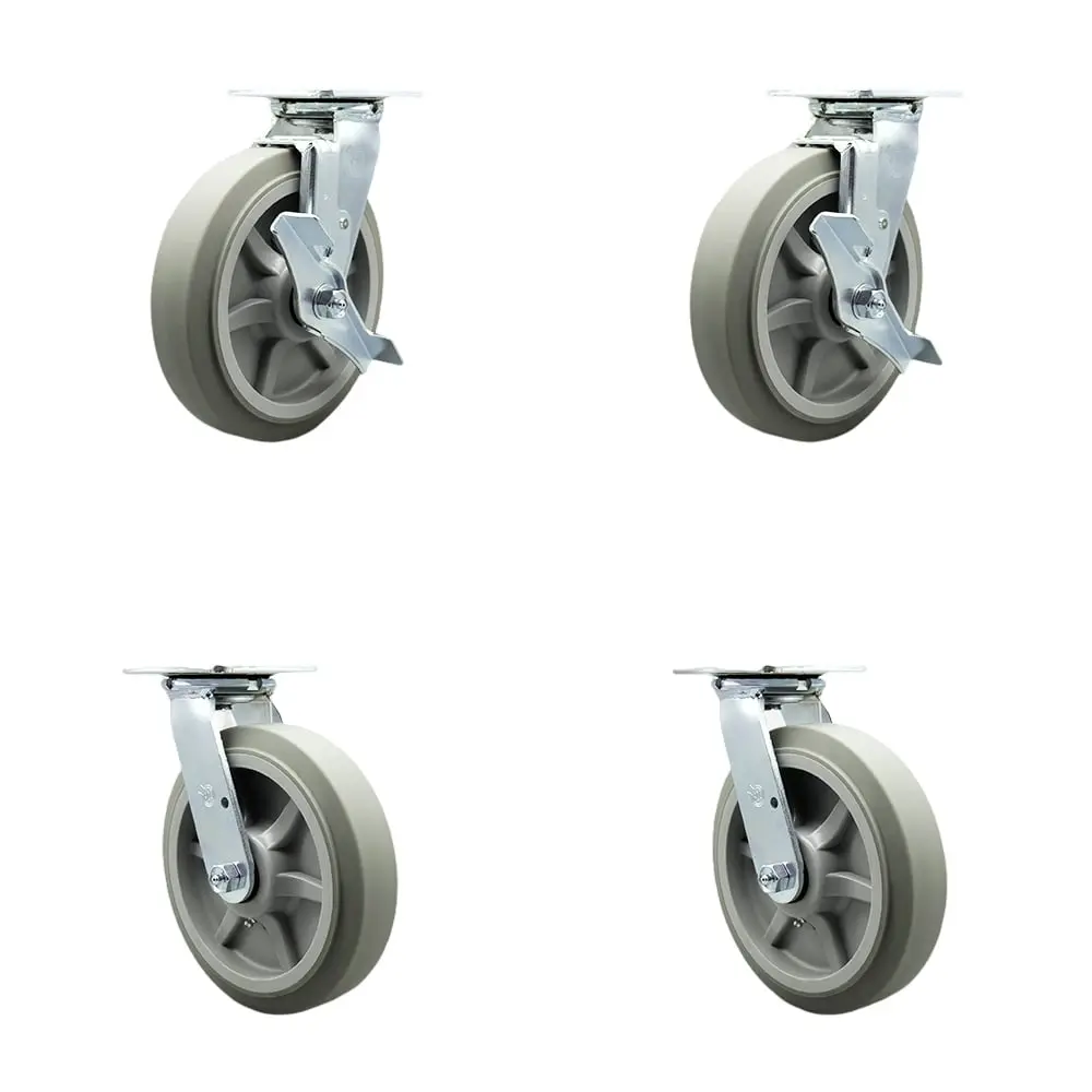 Service Caster SCC-SS30S820-TPRBF-TLB-BSL-2 Anti-Rust Polished Metal Castors - Set of 4 Stainless Steel Heavy-Duty Swivel Castors with Swivel Locks, 8 in. Poly Wheel with Ball Bearings, Polyolefin Core, 2400 lbs Capacity for Commercial Equipment, Dollies,