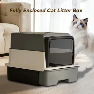 Top Entry Cat Litter Box with Drawer Large High-Sided Lid Odor Control for Big Cats Easy Scoop No Tracking Mess-Free Indoor Toilet