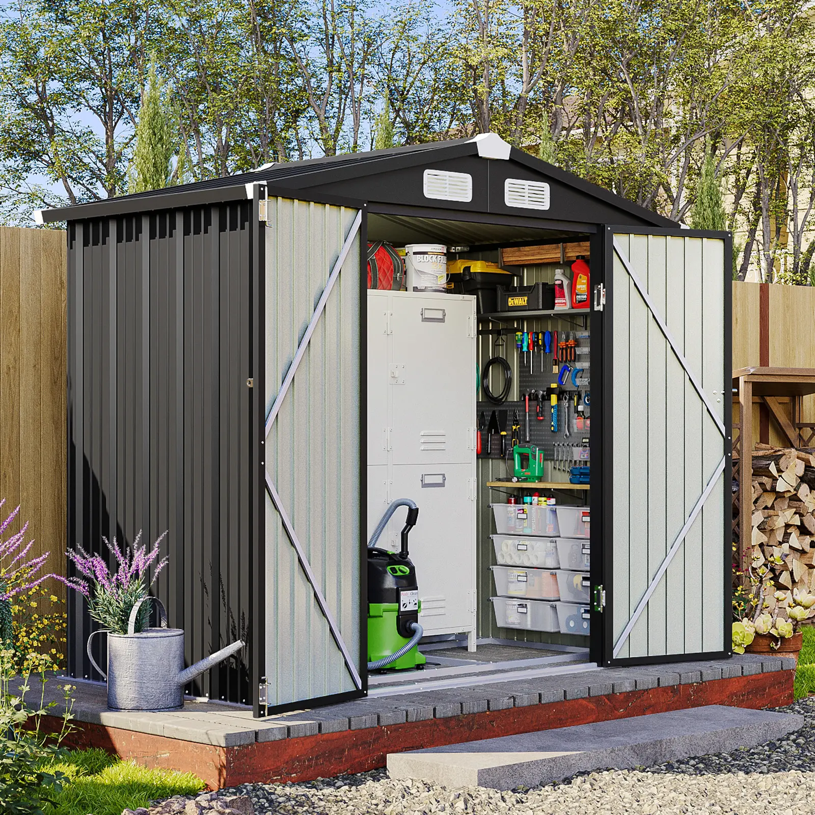 Aoxun 6x4 FT Outdoor Storage Shed with Base Metal Garden Tool Shed with Sloping Roof & Lockable Door for Patio Lawn Backyard Brown with Base Rainproof Sunproof Roof,campingessentials,outdoorfurnitureset,campinggear