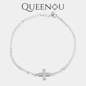 【1005】Synthetic Moissanite Cross Bracelet | Pavé Set White Cross | Dainty Jewelry