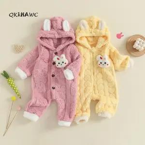 Baby Winter Plush Hood Romper Cute Bunny Long Sleeve Zip Up Full Length Bodysuit Snowsuit