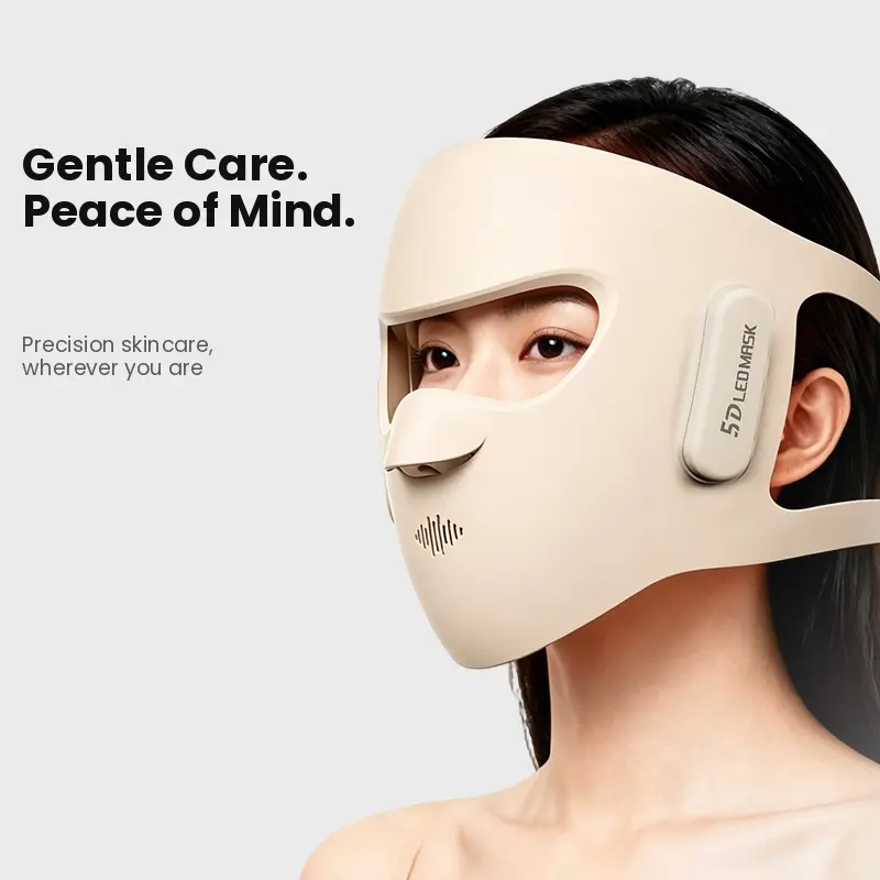 Oimpopa 5D LED Face Mask Red Light Infrared Therapy, Quad-Wave Full Spectrum NIR Deep Renewal, 5 Modes 416-LED Array Smart Voice Guide, Lifting Firming Anti-Aging Skin Rejuvenation, Lightweight Wireless Rechargeable Photon Mask for Women Home Skincare