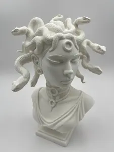Unicorn Graveyard Medusa Bust Mythic Shelf Sculpture Matte White Indoor Décor with Pedestal Base Graceful Serpent Texture Museum Style Ornament 9.5 in H x 6 in W x 4.5 in D Decor